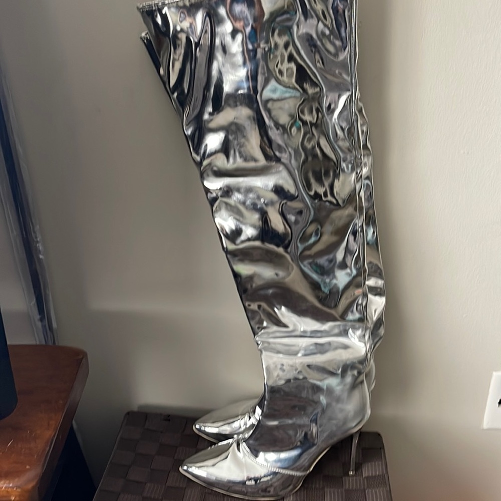 Sliver metallic boots